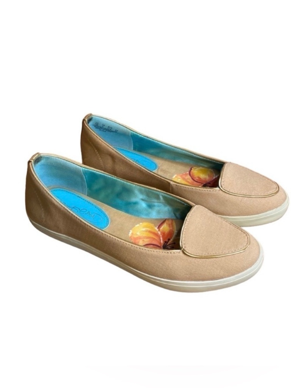 Naturalizer Tan Flat Fabric Comfort Loafers with Gold Accents Size 7